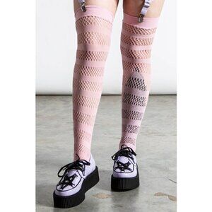 NWT  Killstar Fishnet Knee Socks - Shena Pastel Pink